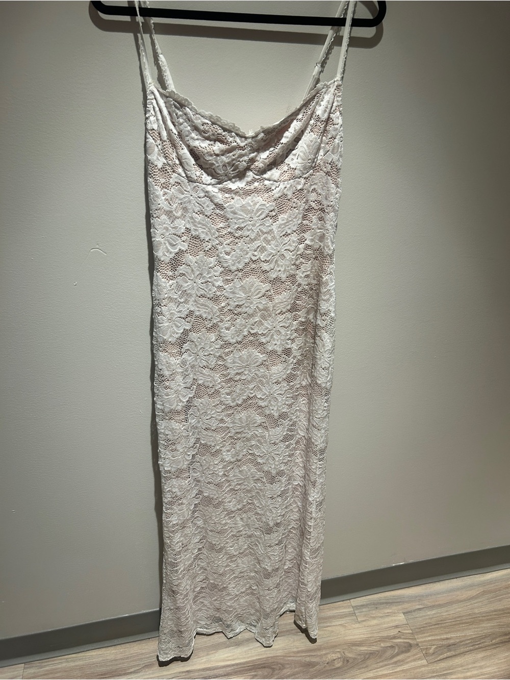 Lace Dress with beige under slip - Elegant sweetheart Neck